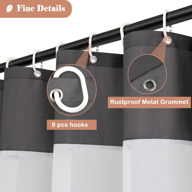 UFRIDAY Dark Gray Shower Curtain with White Mesh Window, Fabric Bathroom Shower Curtain with Weighted Bottom Hem, 48 x 72 inch, Waterproof - Image 3